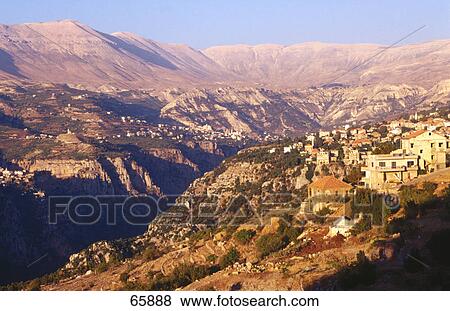 Village in valley, Kadisha Valley, Lebanon View Large Photo Image Stock Photo - Village in valley, Kadisha Valley, Lebanon . Fotosearch