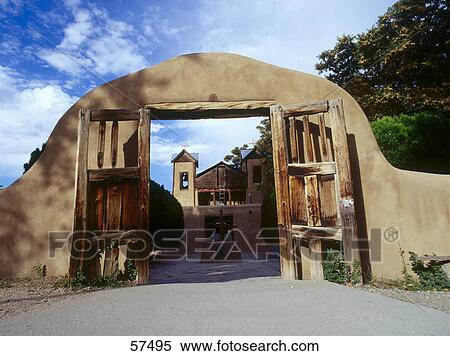 Adobe entrance of church, Santa Fe Church, Santa Fe, New Mexico, USA View Large Photo Image Stock Photography - Adobe entrance of church, Santa Fe Church, Santa Fe, New Mexico, USA . Fotosearch