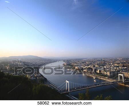 Aerial view of a city, Danube Bridge, Budapest, Hungary View Large Photo Image Stock Image - Aerial view of a city, Danube Bridge, Budapest, Hungary . Fotosearch