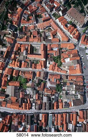 Picture - Aerial view of town, Bad Neustadt, Lower Franconia, Franconia, Bavaria, Germany . Fotosearch