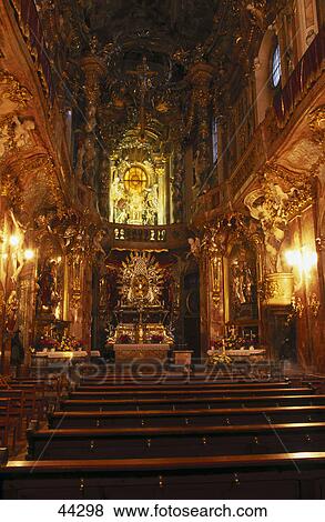 Stock Photo - Altar of church, Asamkirche, Munich, Bavaria, Germany . Fotosearch