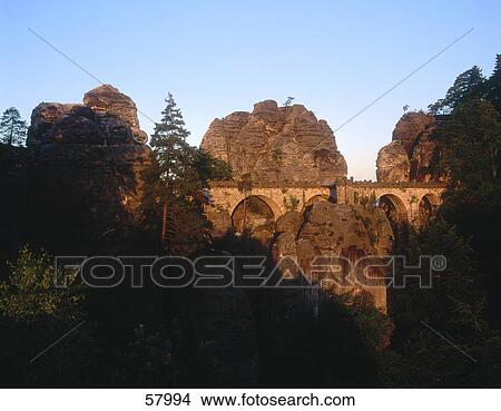 Ancient bridge under clear sky, Bastion Bridge, Felsenburg, Saxony, Switzerland  View Large Photo Image Picture - Ancient bridge under clear sky, Bastion Bridge, Felsenburg, Saxony, Switzerland . Fotosearch