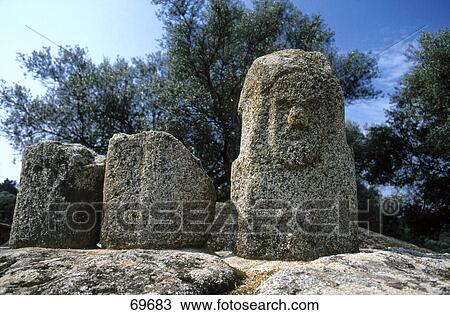 Stock Image - Ancient stone structures at archeological site, Filitosa, Corse-du-Sud, Corsica, France . Fotosearch