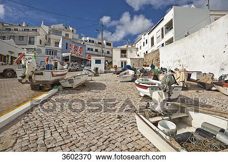 Stock Image - At the harbor of Burgau, Algarve, Portugal . Fotosearch