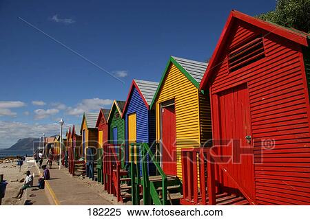 Stock Photography - Beach huts in row, Cape Town, South Africa . Fotosearch