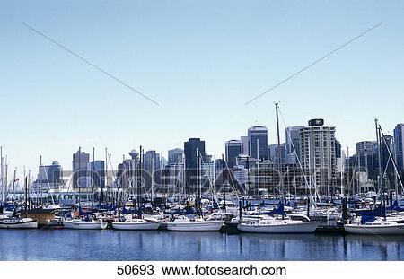Stock Image - Boats at harbor, Vancouver, British Columbia, Canada . Fotosearch