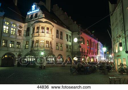 Brewery lit up at night, Hofbrauhaus, Munich, Bavaria, Germany View Large Photo Image Stock Photograph - Brewery lit up at night, Hofbrauhaus, Munich, Bavaria, Germany . Fotosearch