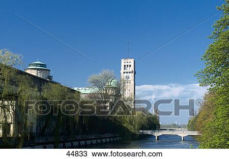 Bridge across river, Isar River, Munich, Bavaria, Germany View Large Photo Image Stock Image - Bridge across river, Isar River, Munich, Bavaria, Germany . Fotosearch