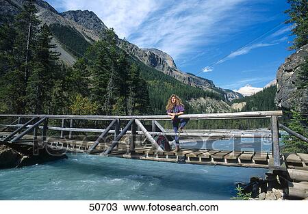 Stock Image - Bridge across river, Yoho National Park, British Columbia, Canada . Fotosearch