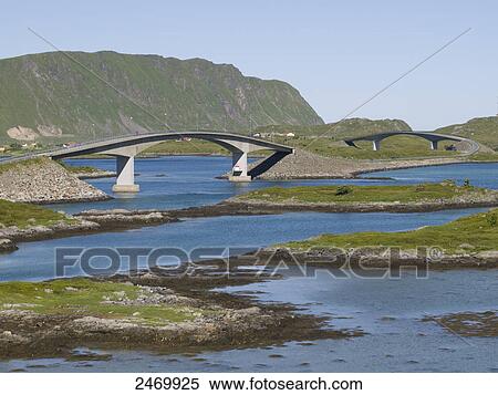 Stock Photography - Bridge across sea, Leknes, Lofoten, Nordland County, Norway . Fotosearch
