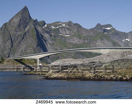 Bridge across sea, Moskenesoya, Lofoten, Nordland County, Norway View Large Photo Image Stock Photography - Bridge across sea, Moskenesoya, Lofoten, Nordland County, Norway . Fotosearch