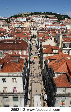Buildings in city, Castelo Sao Jorge, Rua De Santa Justa, Baixa, Lisbon, Portugal View Large Photo Image Stock Image - Buildings in city, Castelo Sao Jorge, Rua De Santa Justa, Baixa, Lisbon, Portugal . Fotosearch