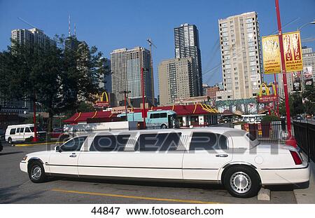 Car in front of fast food restaurant, Chicago, Illinois, USA View Large Photo Image Stock Photo - Car in front of fast food restaurant, Chicago, Illinois, USA . Fotosearch