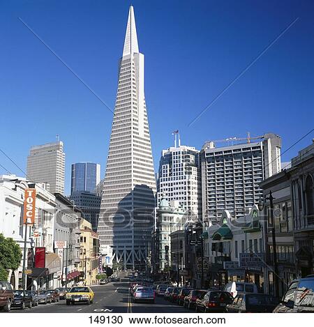 Cars on road in city, Transamerica Pyramid, San Francisco, California, USA View Large Photo Image Stock Image - Cars on road in city, Transamerica Pyramid, San Francisco, California, USA . Fotosearch