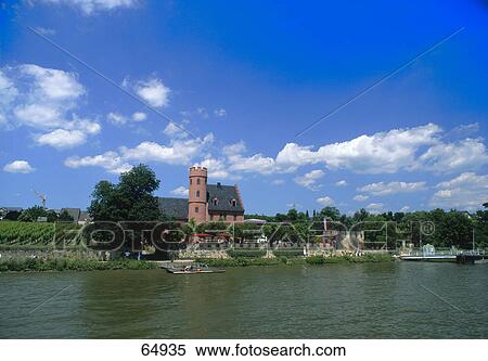 Stock Photography - Castle at riverfront, Eltville Castle, Eltville, Hesse, Germany . Fotosearch