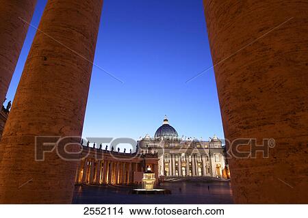 Picture - Cathedral viewed through columns at dusk, Rome, Italy . Fotosearch