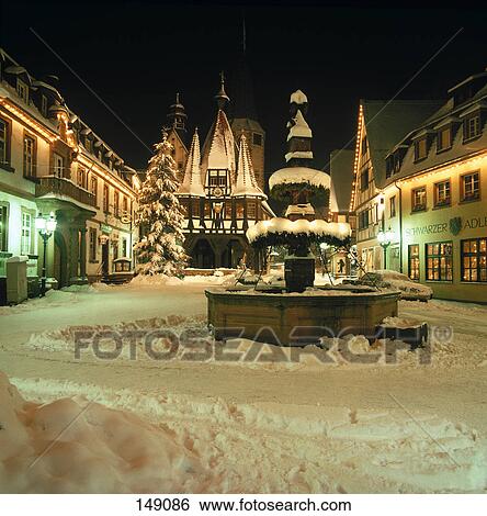 Christmas tree near city hall, Michelstadt, Odenwald, Hesse, Germany View Large Photo Image Stock Photograph - Christmas tree near city hall, Michelstadt, Odenwald, Hesse, Germany . Fotosearch