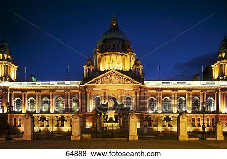 City hall lit up at night, Belfast City Hall, Belfast, Republic Of Ireland View Large Photo Image Stock Photo - City hall lit up at night, Belfast City Hall, Belfast, Republic Of Ireland . Fotosearch