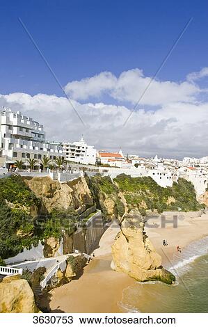Cityscape with beach, Albufeira, Algarve, Portugal View Large Photo Image Stock Image - Cityscape with beach, Albufeira, Algarve, Portugal . Fotosearch