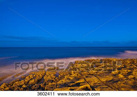 Stock Image - Coast in Praia da Luz in the evening, Algarve, Portugal . Fotosearch