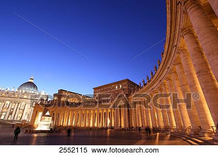 Stock Photography - Colonnade lit up at dusk, Rome, Italy . Fotosearch