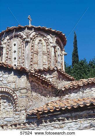 Picture - Cross on tower of church, Peloponnese, Mani, Greece . Fotosearch