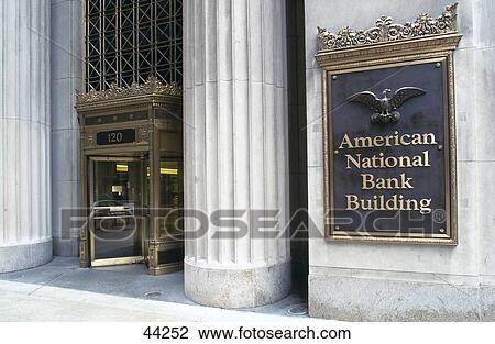 Stock Image - Entrance of bank building, American National Bank, Chicago, Illinois, USA . Fotosearch