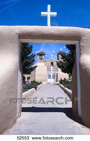 Stock Image - Entrance of church, Taos, Taos County, New Mexico, USA . Fotosearch