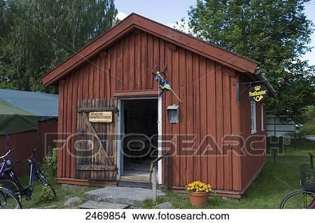 Picture - Facade of timber house, Vassbacken, Sweden . Fotosearch