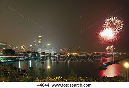 Firework over city at night, Grant Park, Chicago, Illinois, USA View Large Photo Image Picture - Firework over city at night, Grant Park, Chicago, Illinois, USA . Fotosearch