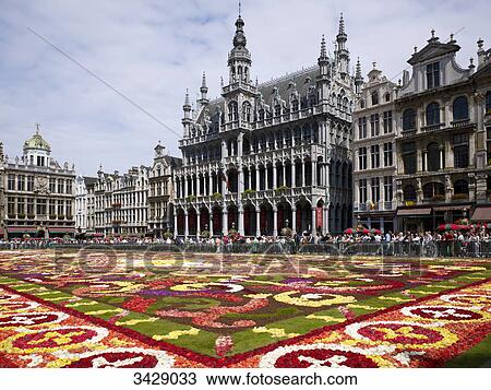 Stock Image - Flower bed at Grote Markt, Brussels, Belgium, Europe . Fotosearch