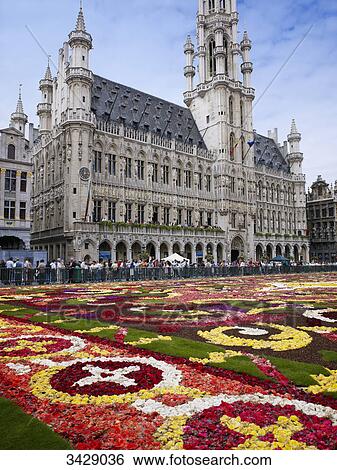 Stock Photograph - Flower bed at Grote Markt, Brussels, Belgium, Europe . Fotosearch