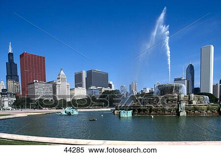Fountain in city, Sears Tower, Aon Building, Amoco Building, Chicago, Illinois, USA View Large Photo Image Stock Photography - Fountain in city, Sears Tower, Aon Building, Amoco Building, Chicago, Illinois, USA . Fotosearch