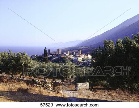High angle view of a town, Peloponnesus, Greece View Large Photo Image Stock Photo - High angle view of a town, Peloponnesus, Greece . Fotosearch