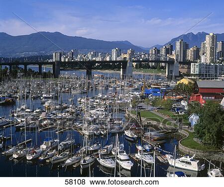 High angle view of boats in harbor, Granville Island, Vancouver, British Columbia, Canada View Large Photo Image Stock Photo - High angle view of boats in harbor, Granville Island, Vancouver, British Columbia, Canada . Fotosearch