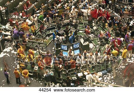 Picture - High angle view of businesspeople working in stock exchange building, Chicago Board Of Trade, Chicago, Illinois, USA . Fotosearch