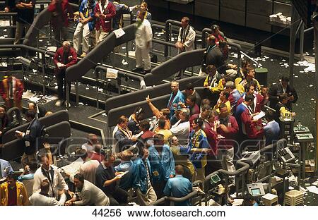 Stock Photograph - High angle view of businesspeople working in stock exchange building, Chicago Board Of Trade, Chicago, Illinois, USA . Fotosearch