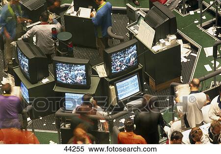 Stock Photography - High angle view of businesspeople working in stock exchange building, Chicago Board Of Trade, Chicago, Illinois, USA . Fotosearch