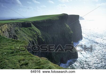 Stock Photograph - High angle view of coastline, Cliffs Of Moher, Burren, County Clare, Republic Of Ireland . Fotosearch