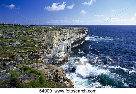 High angle view of coastline, Dun Aengus, Inishmore Island, Aran Islands, County Galway, Republic Of Ireland View Large Photo Image Stock Photo - High angle view of coastline, Dun Aengus, Inishmore Island, Aran Islands, County Galway, Republic Of Ireland . Fotosearch