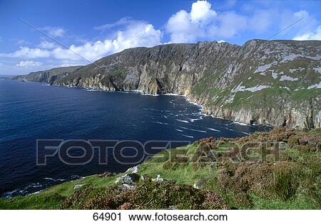 Stock Image - High angle view of coastline, Slieve League, County Donegal, Republic Of Ireland . Fotosearch