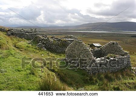 Stock Image - High angle view of deserted village, Achill Island, County Mayo, Republic of Ireland . Fotosearch