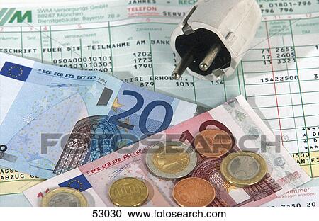 Stock Image - High angle view of European Union currency . Fotosearch