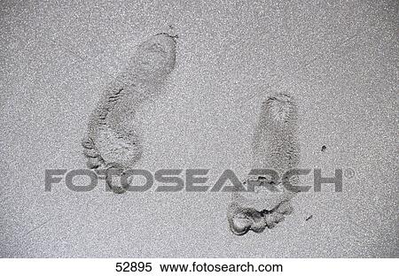 Stock Photography - High angle view of footprints on sand . Fotosearch