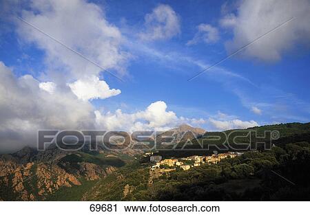 High angle view of houses on hill, Piana, Golfe de Porto, Corsica, France View Large Photo Image Stock Image - High angle view of houses on hill, Piana, Golfe de Porto, Corsica, France . Fotosearch