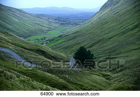 Stock Image - High angle view of mountain road, Glengesh Pass, County Donegal, Republic Of Ireland . Fotosearch
