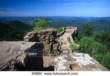 High angle view of ruined castle, Palatinate Forest, Rhineland-Palatinate, Germany View Large Photo Image Picture - High angle view of ruined castle, Palatinate Forest, Rhineland-Palatinate, Germany . Fotosearch