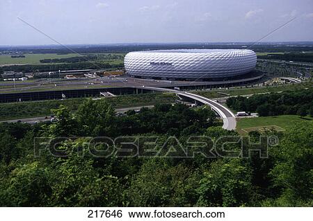 High angle view of soccer stadium, Allianz Arena, Munich, Bavaria, Germany View Large Photo Image Stock Photograph - High angle view of soccer stadium, Allianz Arena, Munich, Bavaria, Germany . Fotosearch