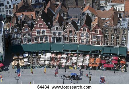 Picture - High angle view of town market, Bruges, West Flanders, Belgium . Fotosearch
