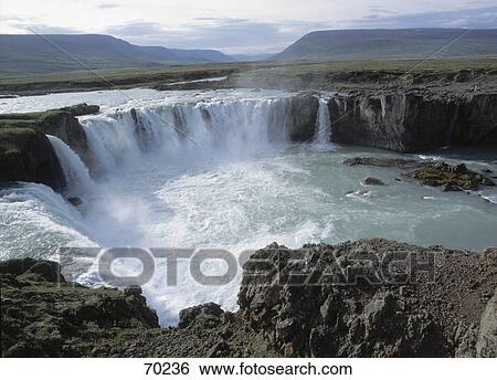High angle view of waterfalls, Godafoss Waterfall, Iceland View Large Photo Image Stock Photograph - High angle view of waterfalls, Godafoss Waterfall, Iceland . Fotosearch